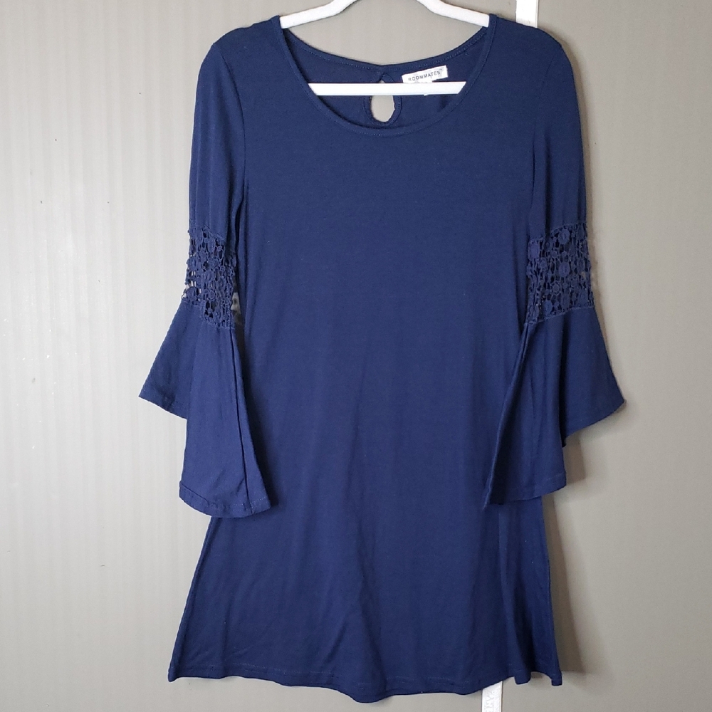Roommates Navy Blue Bell Sleeve Mini Dress S